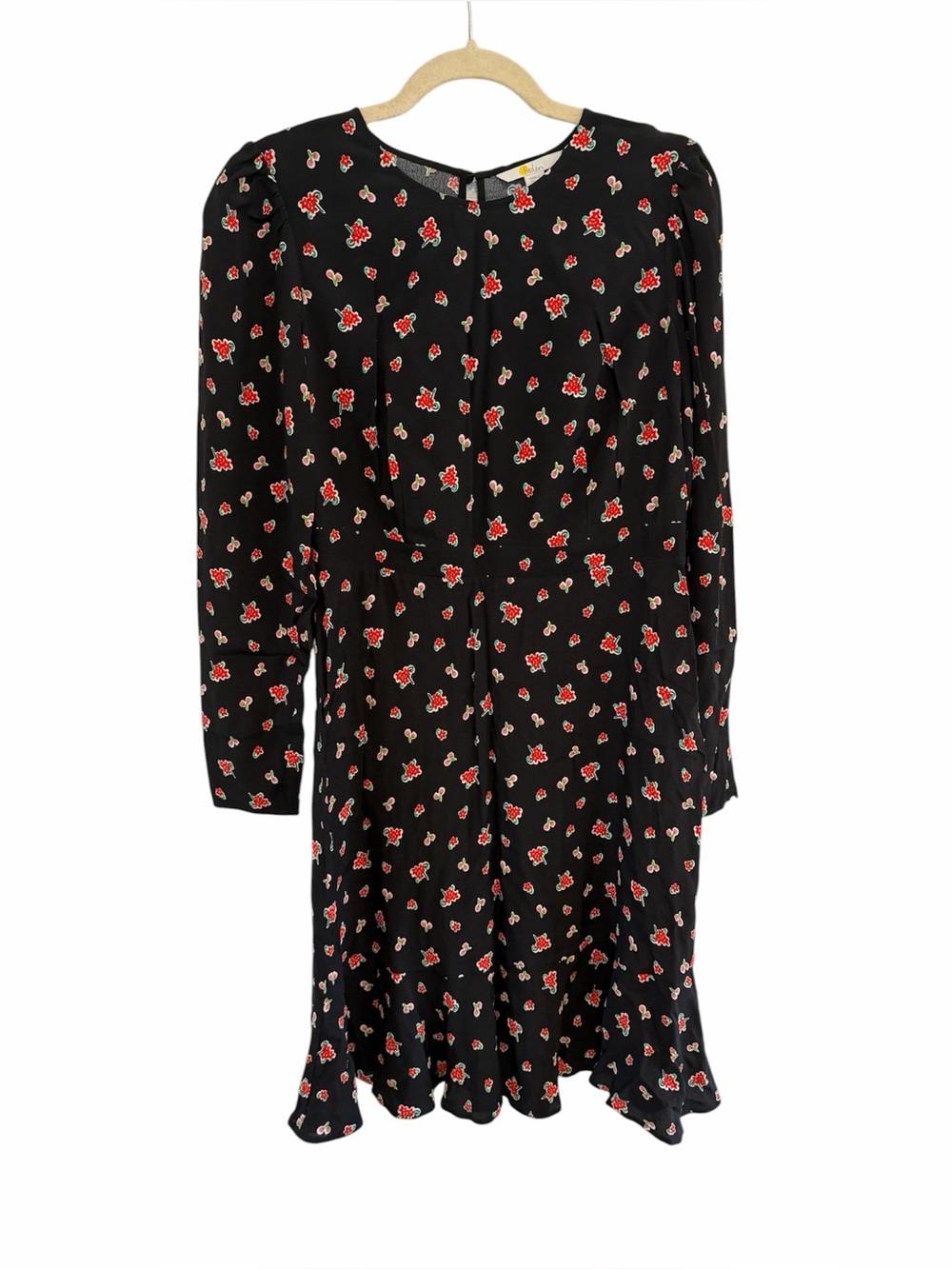 Boden Black Floral Midi Dress with Red and Pink Blossoms